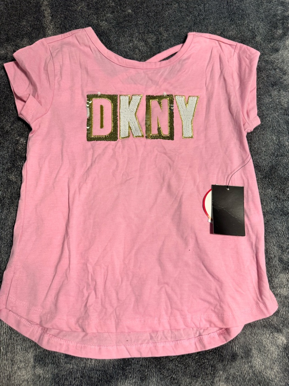 DKNY Pink Tee with Gold Sequin Logo